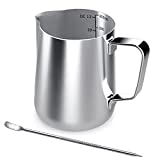 SRXWO Jarra de acero inoxidable, 350 ml de crema de café de mano, para espuma de leche, jarra con marca de medición y bolígrafo Latte Art, perfectas para barista, capuchino