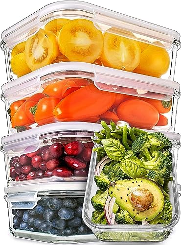 Prep Naturals Recipientes de Cristal para Alimentos Hermético con Tapas - Recipientes para Alimentos Apto para Lavavajilla Microondas Congelador (5 pieza 850 ml: 1-Compartimentos)