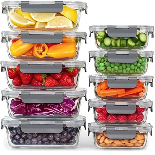 GOOD FOR YOU Almacenamiento de Cocina y Despensa - [10 Unida-des] Recipientes de Cristal con Tapas – Almacenaje de Cocina – No Go-tea y sin BPA (10 Recipientes y 10 Tapas)